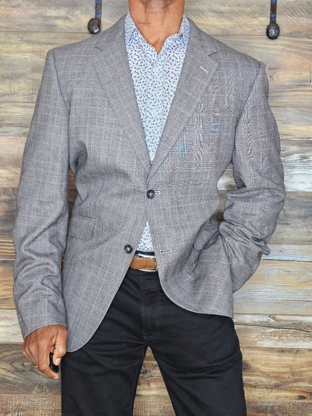 Banana Republic 100% Wool Stitched Lapel Gray Plaid 44R